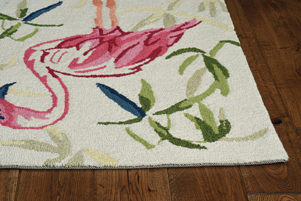 3'x5' Ivory Pink Hand Hooked Flamingo Indoor Area Rug