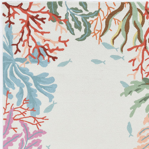 2'x4' Ivory Hand Hooked Bordered Coral Reef Indoor Accent Rug