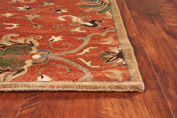 7' Sienna Orange Hand Tufted Wool Traditional Floral Indoor Runner Rug