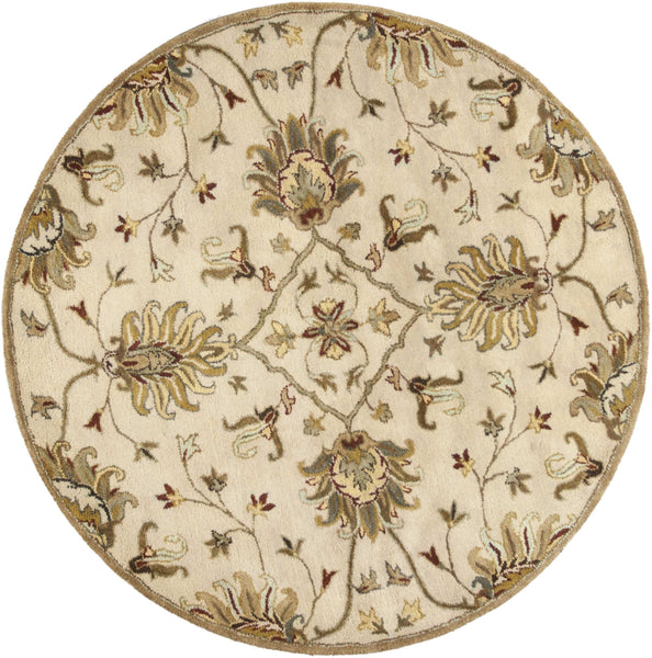 3'x5' Champagne Beige Hand Tufted Wool Traditional Floral Indoor Area Rug