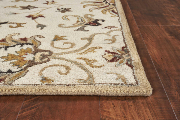 3'x5' Champagne Beige Hand Tufted Wool Traditional Floral Indoor Area Rug