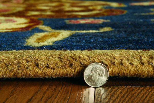 2' x 7' Navy Floral Tapestry Wool Runner Rug