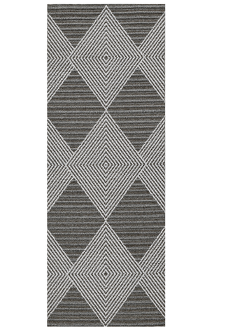 8' Grey Ivory Machine Woven UV Treated Diamonds Indoor Outdoor Runner Rug