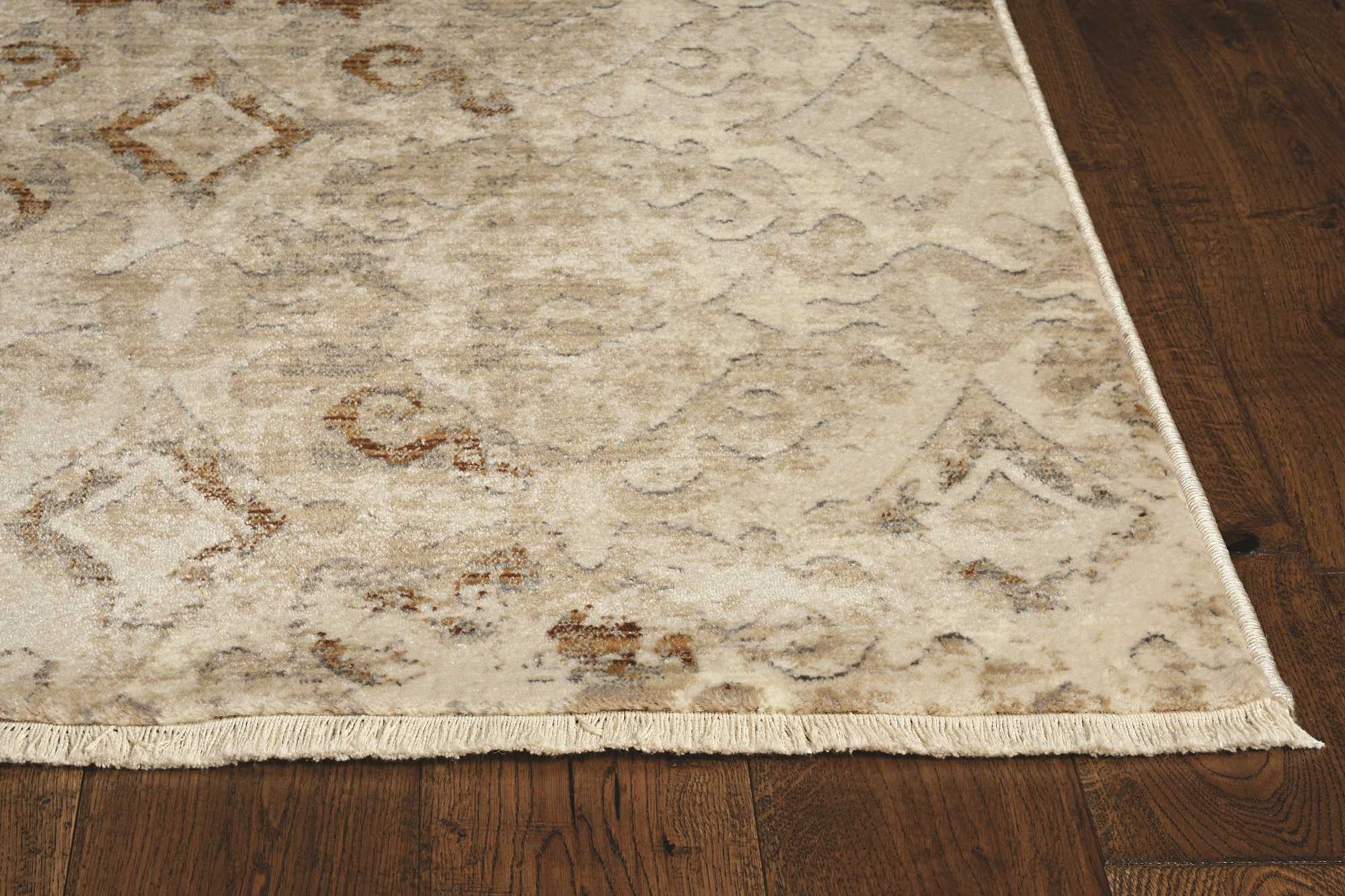 8' Sand Ivory Machine Woven Vintage Traditional Runner Rug