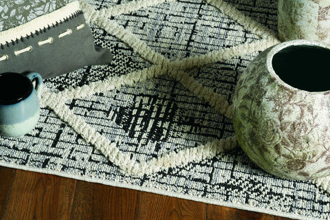 3' x 5' Charcoal Diamonds Area Rug with Fringe