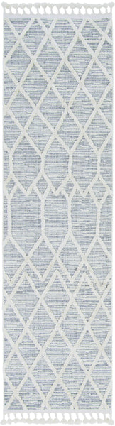 8' Ivory Grey Machine Woven Abstract With Fringe Indoor Runner Rug