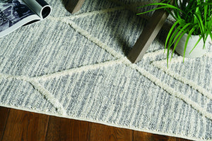 8' Ivory Grey Machine Woven Abstract With Fringe Indoor Runner Rug