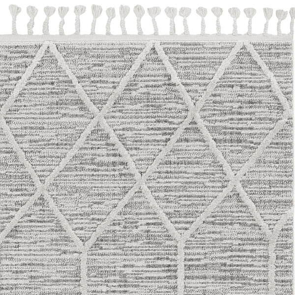 3' x 5' Ivory Grey Diamonds Area Rug with Fringe