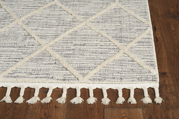 3' x 5' Ivory Grey Diamonds Area Rug with Fringe