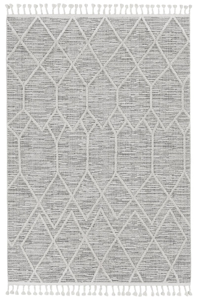 3' x 5' Ivory Grey Diamonds Area Rug with Fringe