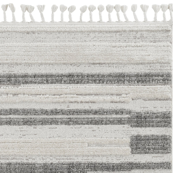 3' x 5' Ivory Grey Gradient Area Rug with Fringe