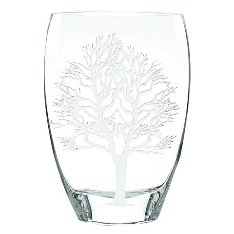 12" Mouth Blown Frosted Crystal European Made Tree Of Life Vase