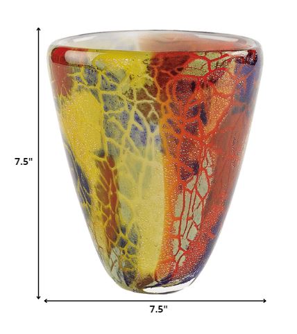 8 MultiColor Art Glass Oval Vase