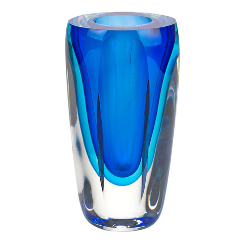 6" Mouth Blown Blue Art Glass Vase