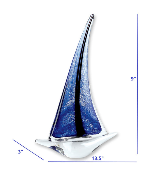 9" Blue Art Glass Sailboat