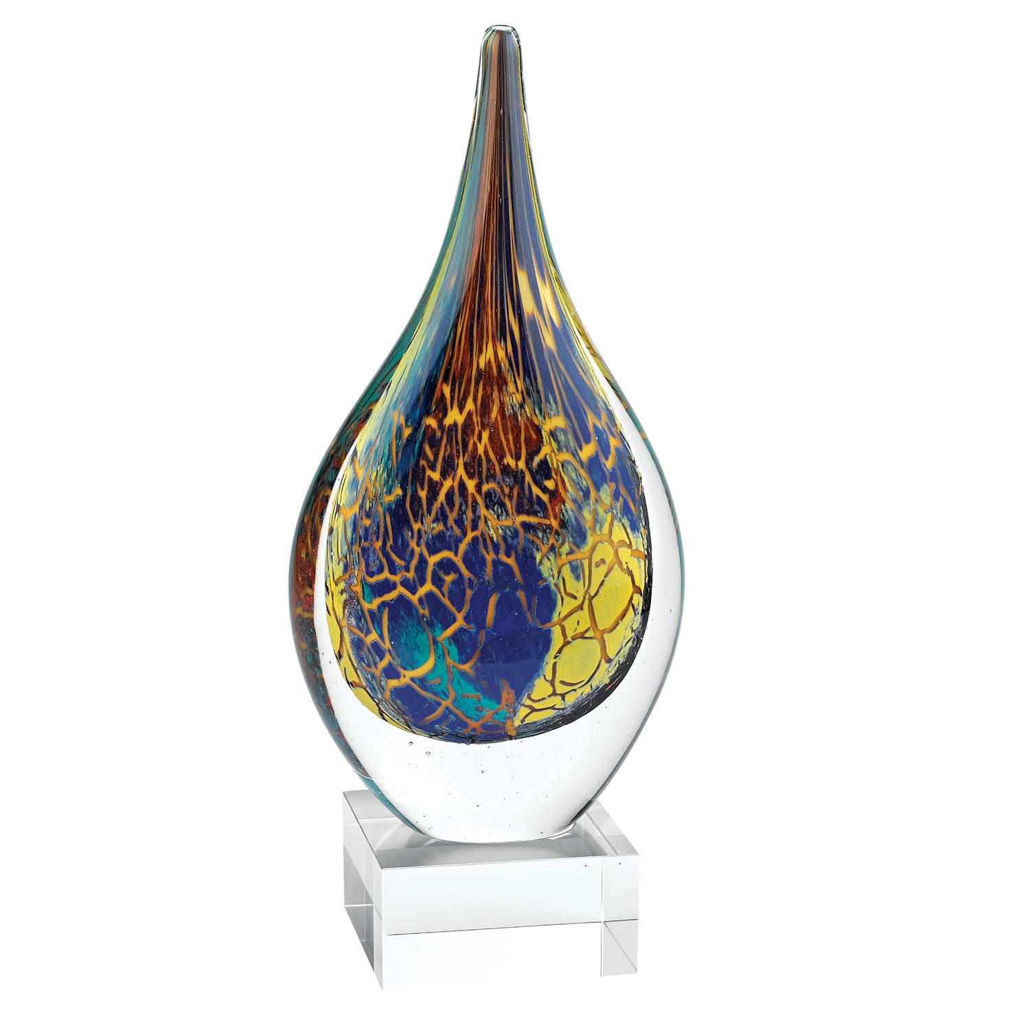 11" MultiColor Art Glass Teardrop on Crystal Base