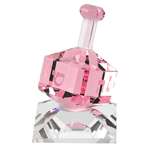 3" Mouth Blown Pink Dreidel On Crystal Stand