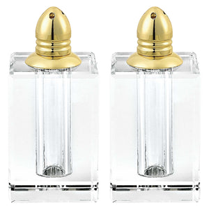 Handcrafted Optical Crystal and Gold Large Size Salt and Pepper Shakers