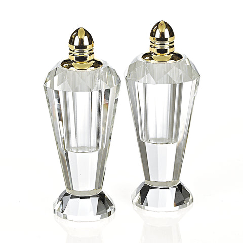 Handcrafted Optical Crystal and Gold Pair of Salt and Pepper Shakers