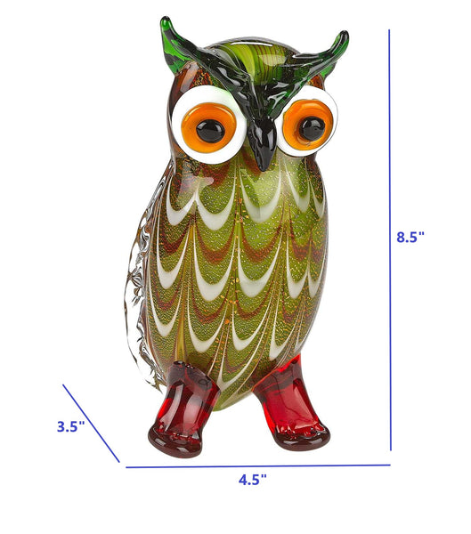 8" Mouth Blown Owl Art Glass