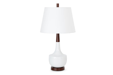 Set of 2 White Ceramic Wood Retro Table Lamp