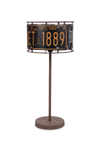 Set of 2 Distressed Metal License Plate Table Lamp