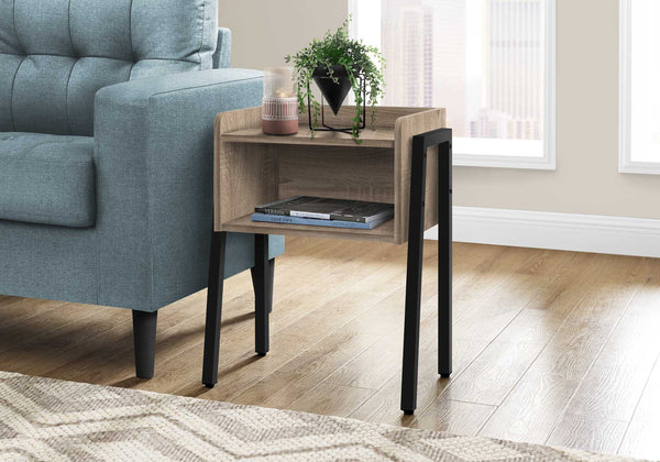 23" Rectangular Dark Taupe Accent Table with Black Metal Legs