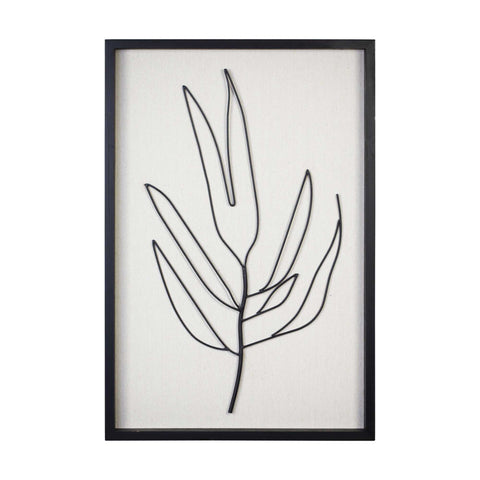 Hand-Painted Leaf Wall Art with Matte Black Finish