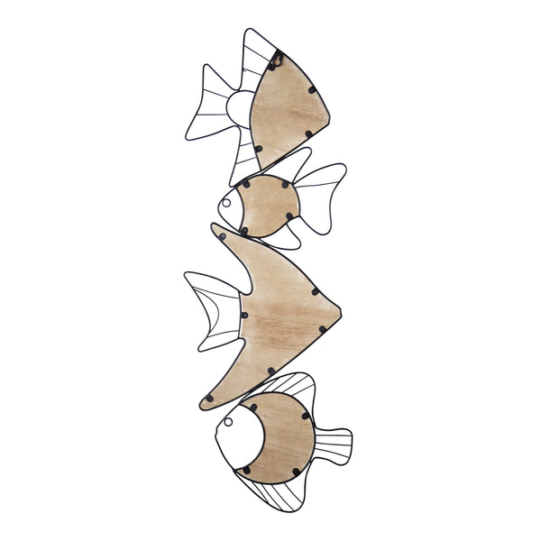 Metal and Wood Vertical Swimming Fish Wall Decor