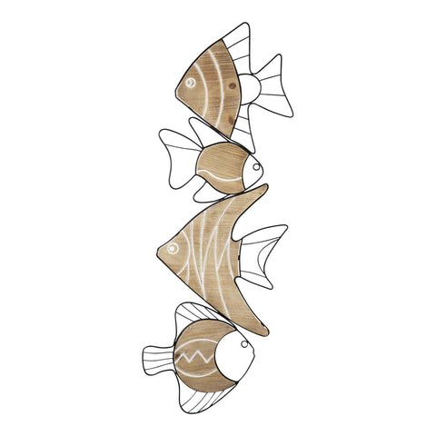 Metal and Wood Vertical Swimming Fish Wall Decor