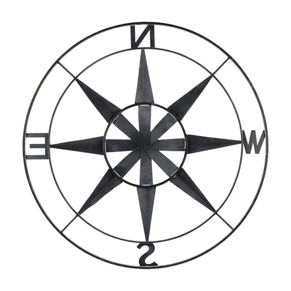 Nautical Compass Metal Wall Decor with Distressed White Finish