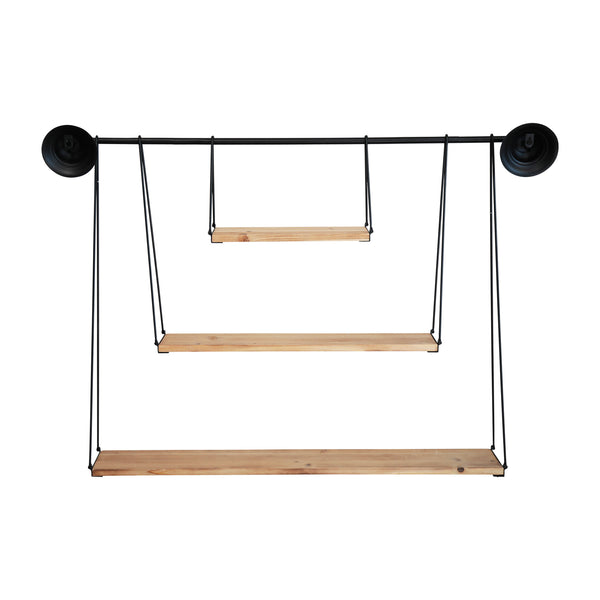 3 Tier Nested Black Metal and Wood Shelf