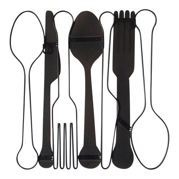 Kitchen Utensils Wall Decor with Metal Outlines