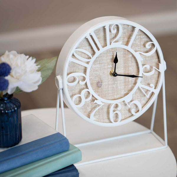 9" Round Semi-Glossy White Finish Desk Clock