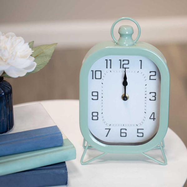 Retro Rounded Square Green Table Top Clock