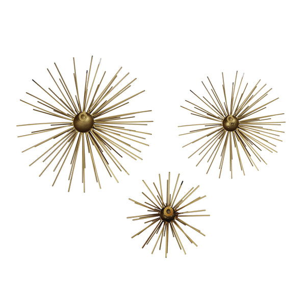 Set of 3 Starburst Black and Gold Metal Wall Art