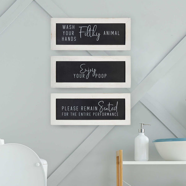 Black and White Set of 3 Framed Bathroom Humor Wall Art