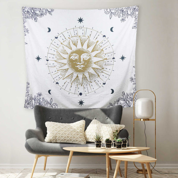 Sun Moon and Stars Celestial Tapesty Wall Hanging