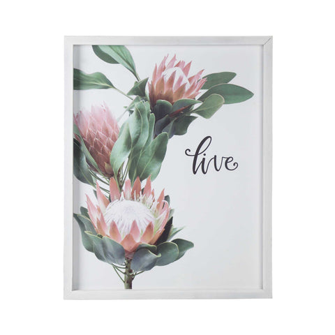 Pink Printed Flowers with Distressed White Frame