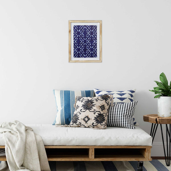 Indigo and White Print Design Framed Wall Art