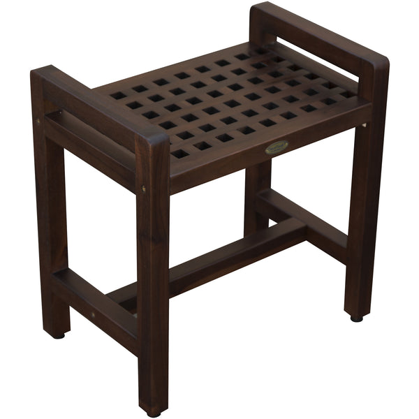 Rectangular Teak Lattice Pattern Shower or Outdoor Bench in Brown Finish