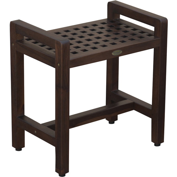 Rectangular Teak Lattice Pattern Shower or Outdoor Bench in Brown Finish