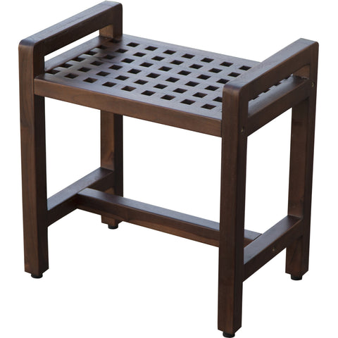 Rectangular Teak Lattice Pattern Shower or Outdoor Bench in Brown Finish