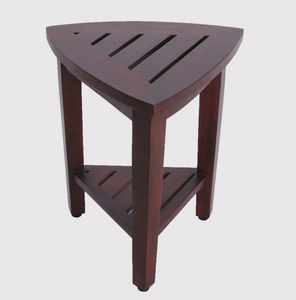 Compact Teak Corner Shower Outdoor Bench with Shelf in Brown Finish