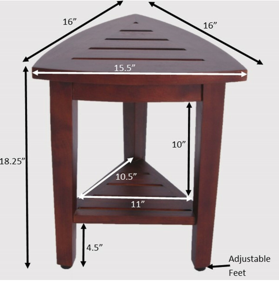 Compact Teak Corner Shower Outdoor Bench with Shelf in Brown Finish