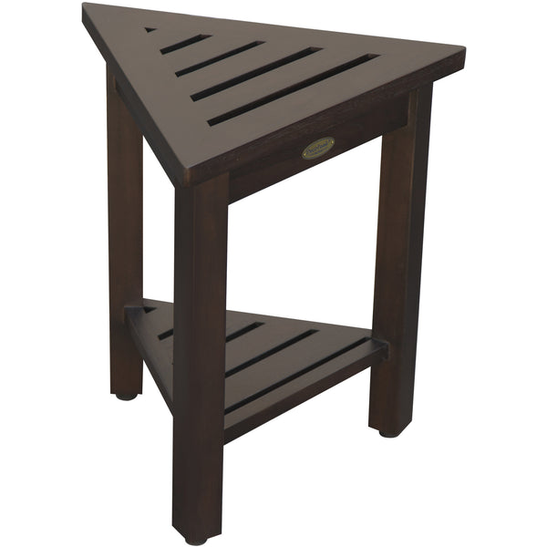 18" Teak Corner Shower Stool or Bench with Shelf in Brown Finish