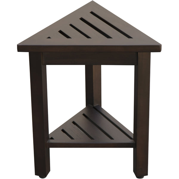 18" Teak Corner Shower Stool or Bench with Shelf in Brown Finish