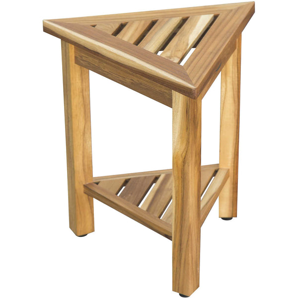 18" Teak Corner Shower Stool or Bench with Shelf in Natural Finish