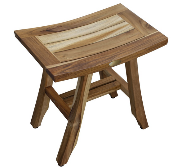 Compact Rectangular Teak Shower or Outdoor Bench in Natural Finish