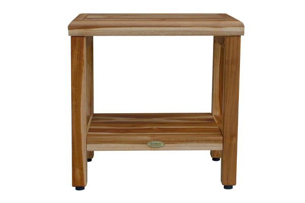 18" Contemporary Teak Shower Stool or Bench with Shelf in Natural Finish